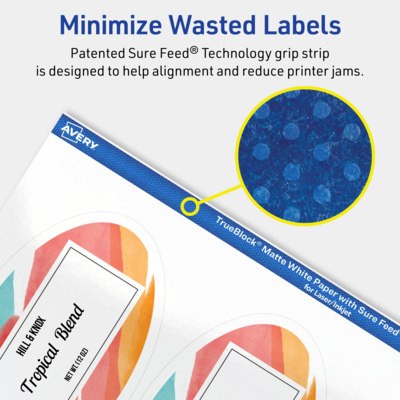 Avery TrueBlock Laser/Inkjet Oval Multipurpose Labels, 4.25" x 2.5", White, 600/Box (94058)