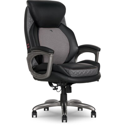 Sharper Image S-600 Active Lumbar Heated Ergonomic Bonded Leather Swivel Executive Massage Chair, Black (60098-BLK)