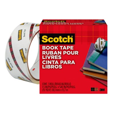 Scotch Book Transparent Clear Tape, 1.5" x 15 yds., 3" Core, Transparent (845)