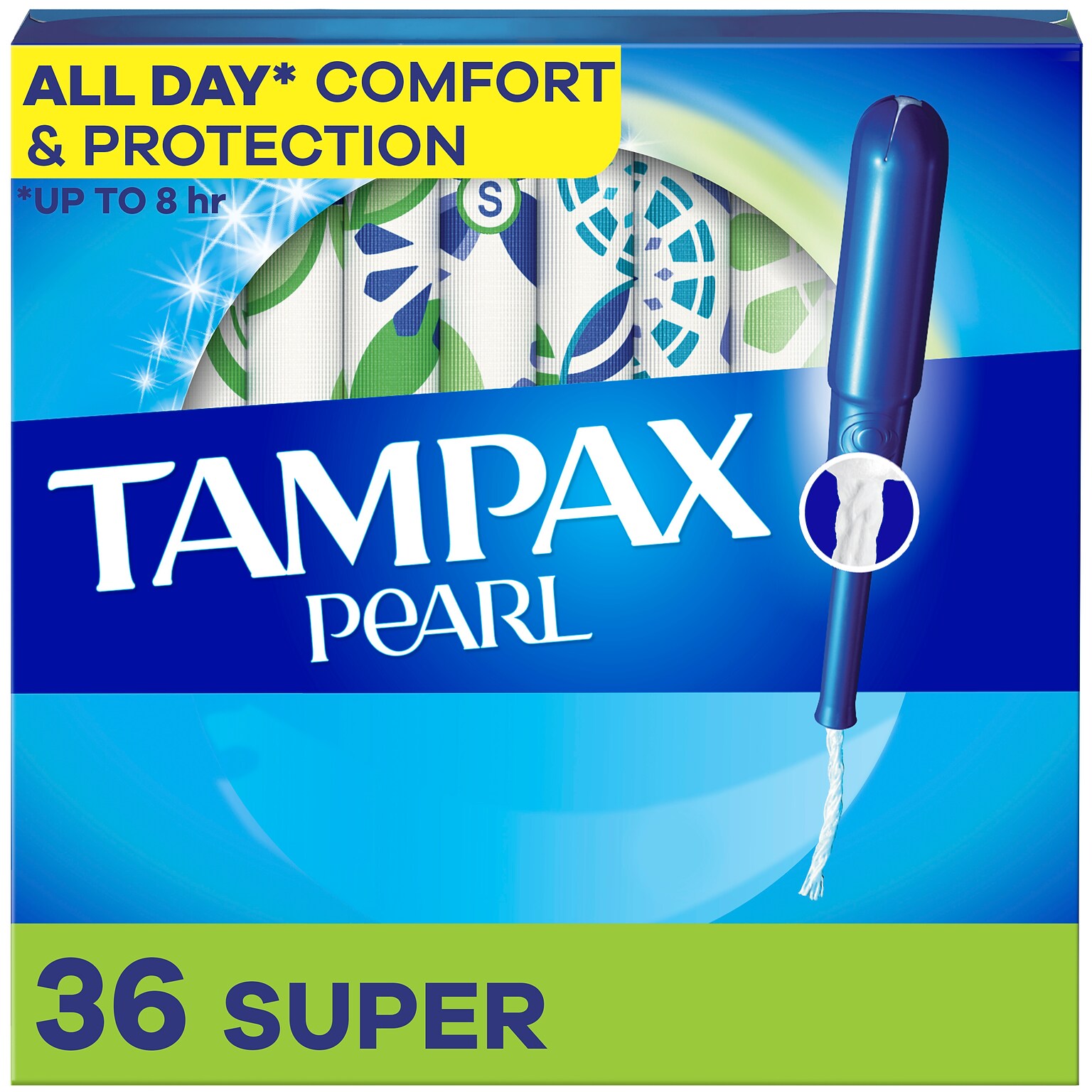 Tampax Pearl Super Absorbency Cotton Tampons, Plastic Applicator, 36/Pack (00370)