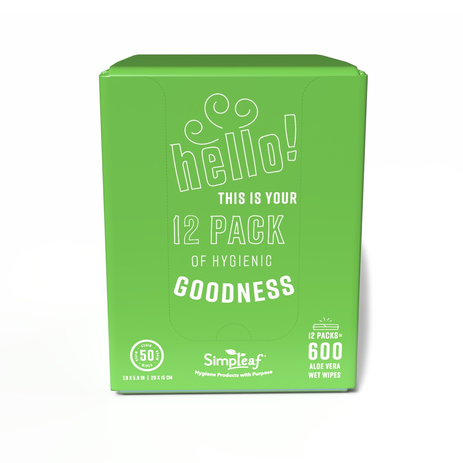 Simpleaf Aloe Vera Scented Flushable Wipes, 50 Single Wipes/Pack, 12 Packs/Box (S-009-12pack)