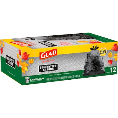 Glad Quick-Tie 39 Gallon Lawn & Leaf Bag, Black, 12 Total Bags (70028)