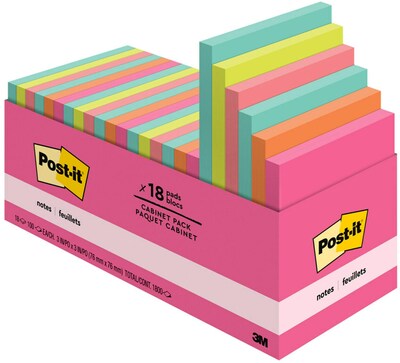 Post-it Notes, 3 x 3, Poptimistic Collection, 100 Sheets/Pad, 18 Pads/Cabinet Pack (654-18CTCP)