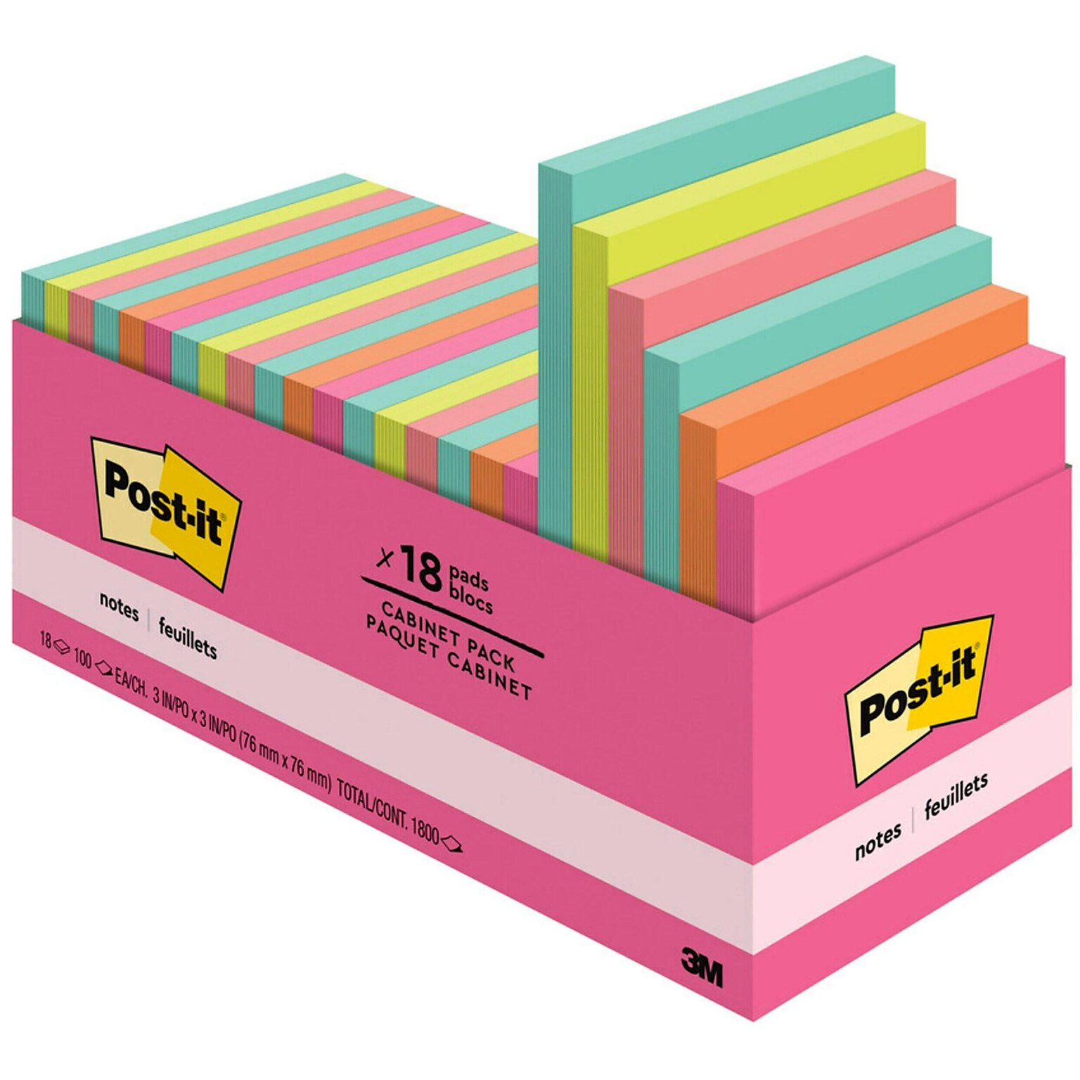 Post-it Notes, 3 x 3, Poptimistic Collection, 100 Sheets/Pad, 18 Pads/Cabinet Pack (654-18CTCP)