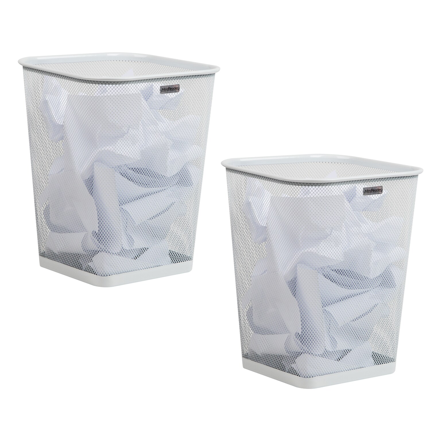 Mind Reader Metal Trash Can Without Lid, 5 Gallon, White, 2/Pack (2SQUAGA-WHT)