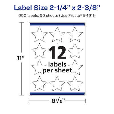 Avery Laser/Inkjet Star Waterproof Multipurpose Labels, 2.25"  Dia., White, 600/Box (94611)