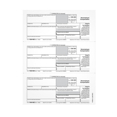 TOPS 2022 1099-NEC Tax Form, Copy B, 50/Pack (LNECREC-S)