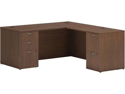 HON Mod 66"W L-Shaped Double-Pedestal Desk, Sepia Walnut (HLPL6672LDESKSE1)