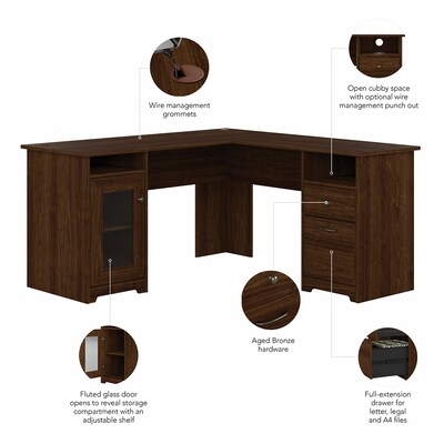 Bush Furniture Cabot 60"W L Shaped Computer Desk, Modern Walnut (WC31030-03K)