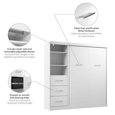 Bestar Nebula Full Murphy Bed and Closet Organizer with Drawers (84W), White (25992-000017)