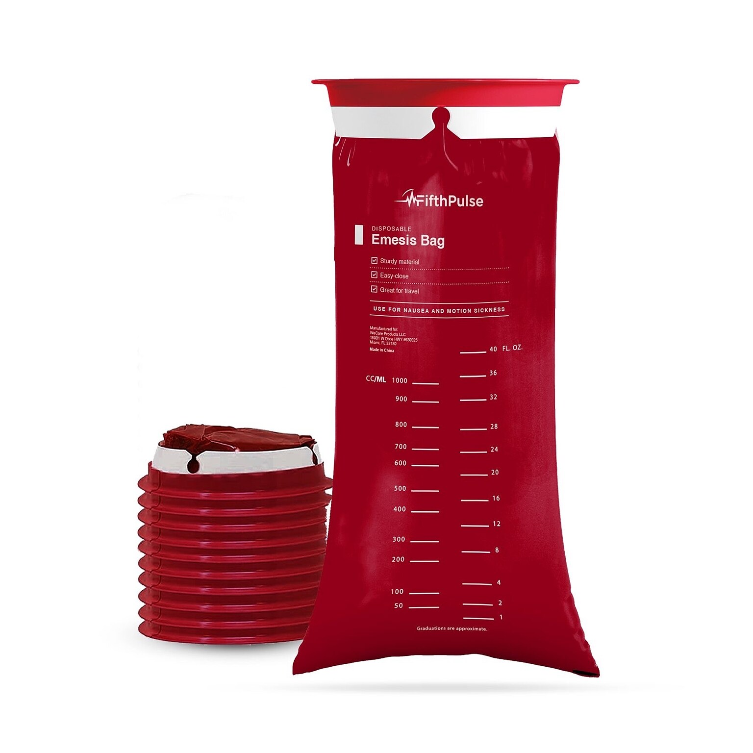 FifthPulse Emesis Bags - Disposable Medical Grade, Leak Resistant, Portable (1000ml), Burgundy, 10 Pack (FMN100645)