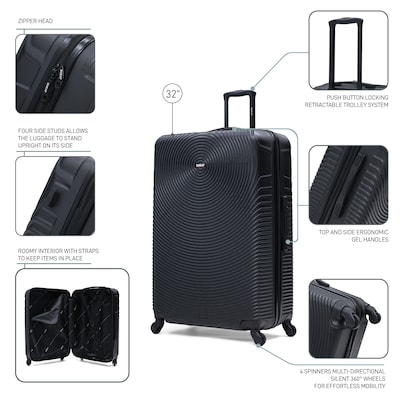 DUKAP Inception 33.86" Hardside Suitcase, 4-Wheeled Spinner, TSA Checkpoint Friendly, Black (DKINC00XL-BLK)