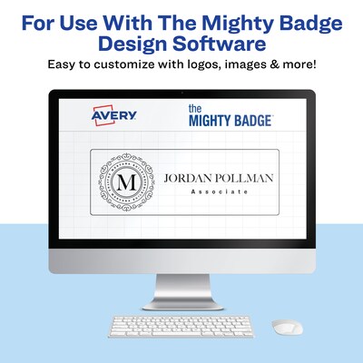 Avery The Mighty Badge Laser Reusable  Magnetic Name Badge System, 1" x 3", Silver, 80 Inserts, 10/Pack (71206)