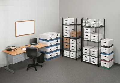 Bankers Box 703 4/Pack Standard-Duty Storage File Box, Lift Off Lid, Letter/Legal Size, White/Blue