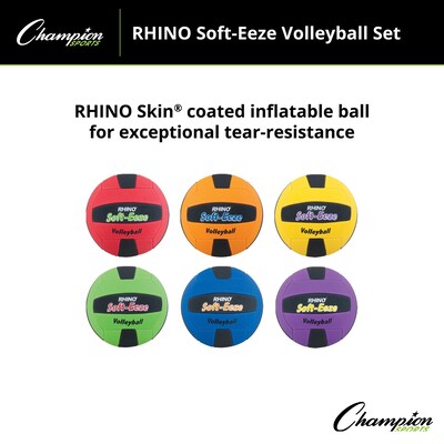 Champion Sports Rhino Softeeze Vinyl Volleyball Set. Assorted Colors, Set of 6 (CHSRS2SET)