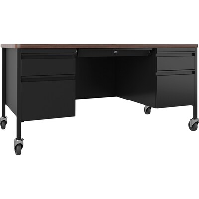Lorell Fortress Series 60 W Mobile Double-Pedestal Teachers Desk, Brown (LLR66945)