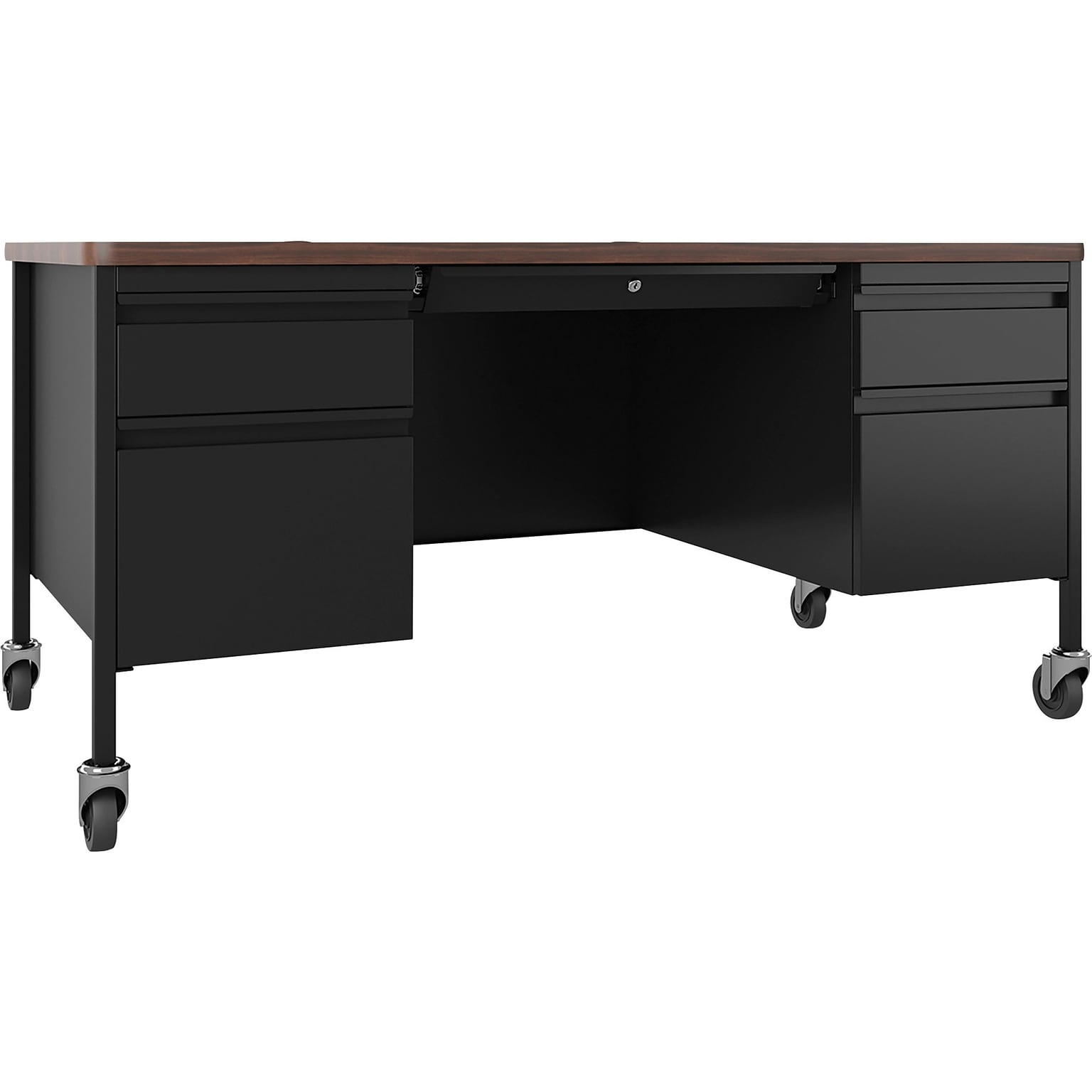 Lorell Fortress Series 60 W Mobile Double-Pedestal Teachers Desk, Brown (LLR66945)