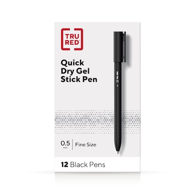 TRU RED™ Quick Dry Gel Pens, Fine Point, 0.5mm, Black, Dozen (TR54471)