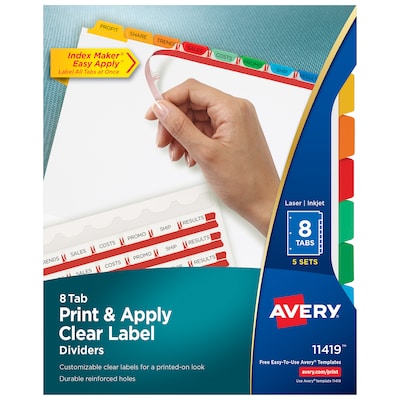 Avery Index Maker Paper Dividers with Print & Apply Label Sheets, 8 Tabs, Multicolor, 5 Sets/Pack (1