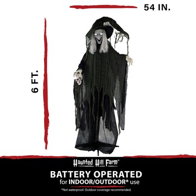 Haunted Hill Farm Life-Size Animatronic Witch with Skull (HHWITCH-4FLSA)