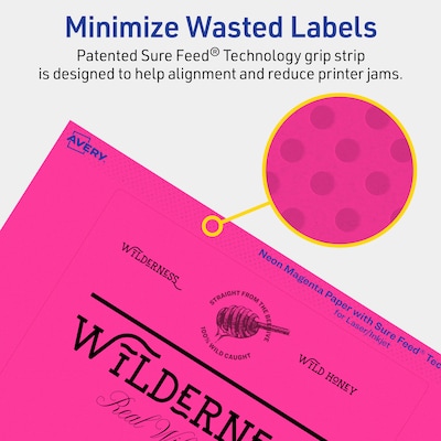 Avery Rectangle Laser/Inkjet Multipurpose Labels, 5" x 6", Neon Magenta (160/Box)