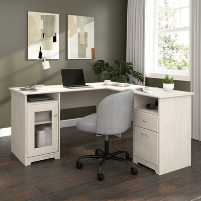 Bush Furniture Cabot 60"W Wood L-Shaped Computer Desk, Linen White Oak (WC31130K)