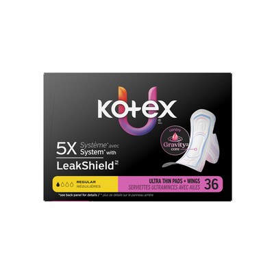 U by Kotex Security Regular Ultra thin Pad with Wings, Unscented, 36/Pack (58252)