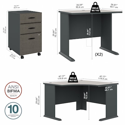 Bush Business Furniture Cubix 84"W Corner Desk with Mobile File Cabinet, Slate/White Spectrum (SRA041SLSU)