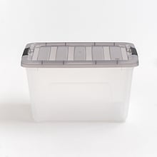 Iris 32 Quart Stack and Pull Latching Plastic Storage Bin, Clear (500207)