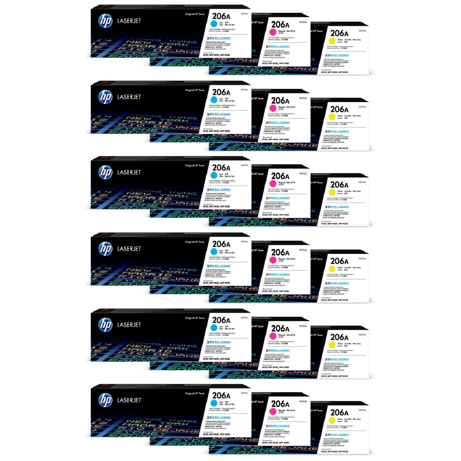 HP 206A Cyan/Magenta/Yellow Standard Yield Toner Cartridge Set, 6/Pack (HP206ACMY6PK-STP)
