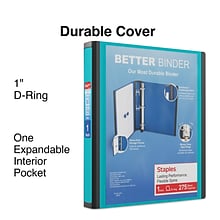 Staples® Better 1 3 Ring View Binder with D-Rings, Teal (13466-CC)