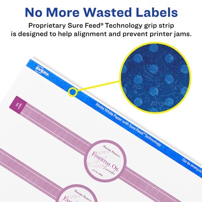 Avery Laser/Inkjet Multipurpose Labels, 7.75"  x 1.5", Matte White, 1250/Box (94118)
