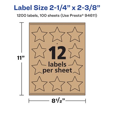 Avery Laser/Inkjet Burst Multipurpose Labels, 2-1/4" x 2-3/8", Kraft Brown, 1200 Labels/Box ( 94611)