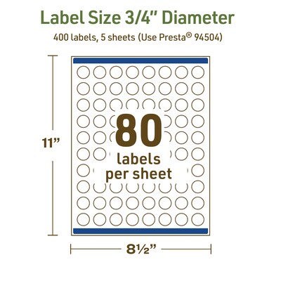 Avery Dissolvable Circle Multipurpose Labels, 0.75" Dia., Off-white, 400/Pack (94504)