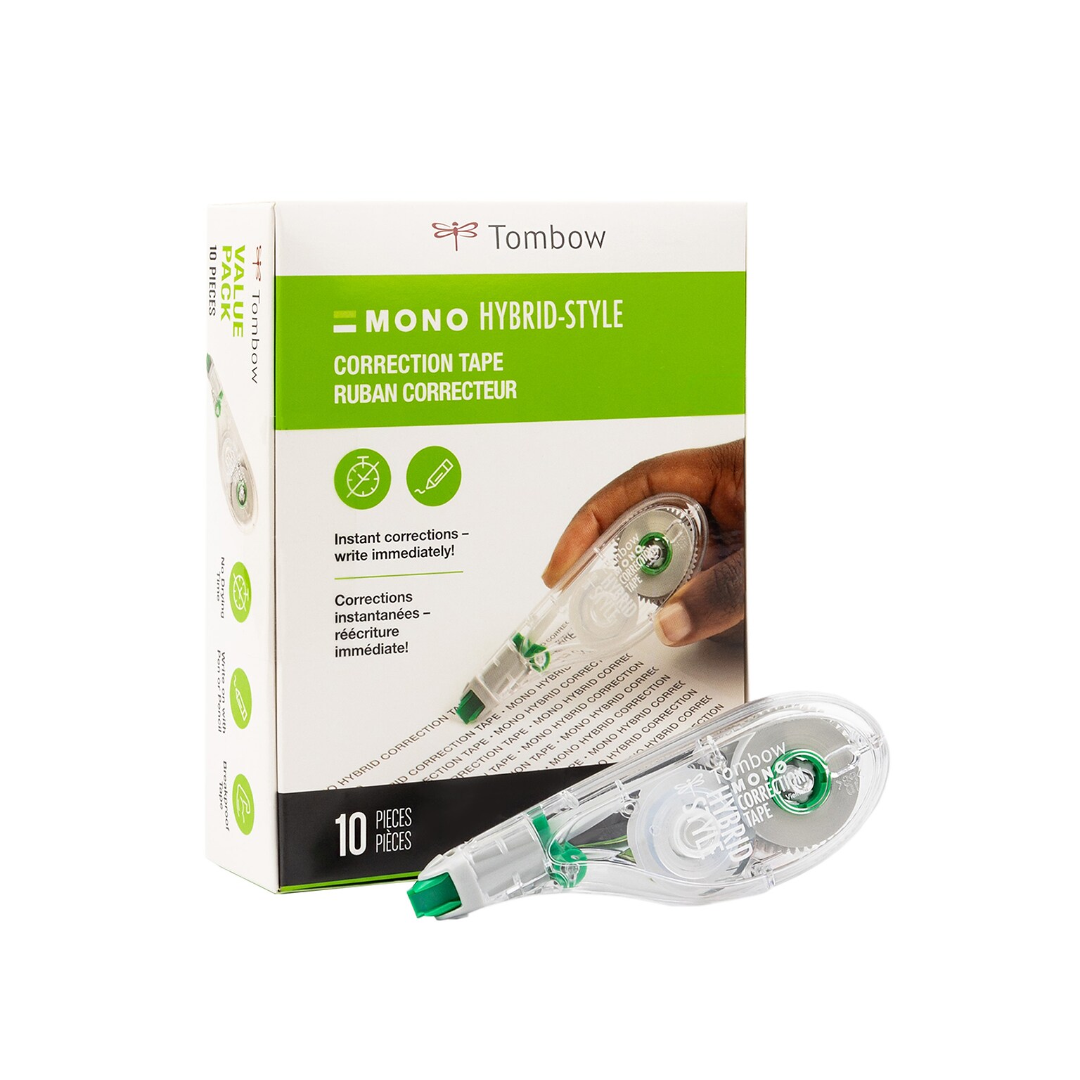 Tombow MONO Hybrid Style Correction Tape, White, 10/Pack (68721)