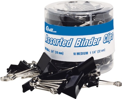Quill Brand® Assorted Small/Medium Binder Clips, Black, 60/Pack (11508QL)