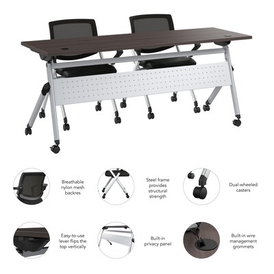Bush Business Furniture Envision 72"W Foldable Training Room Table with 2 Chairs, Storm Gray (NVS002SG)