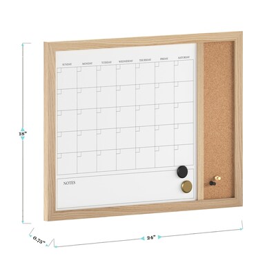 Martha Stewart Everette Magnetic Cork-Dry Erase Monthly Calendar Combo Set, Engineered Wood Frame, 24"x18" (BRPMCO4C14561LN)