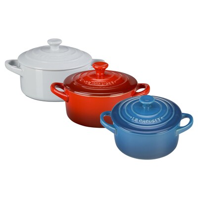 3pc Red White & Blue 24oz Stoneware Mini Round Cocotte Set
