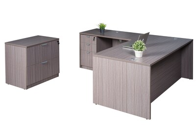 Boss Office Products 66 L-Shaped Desk with File Pedestal and Lateral File, Driftwood (GROUPA19-DW)
