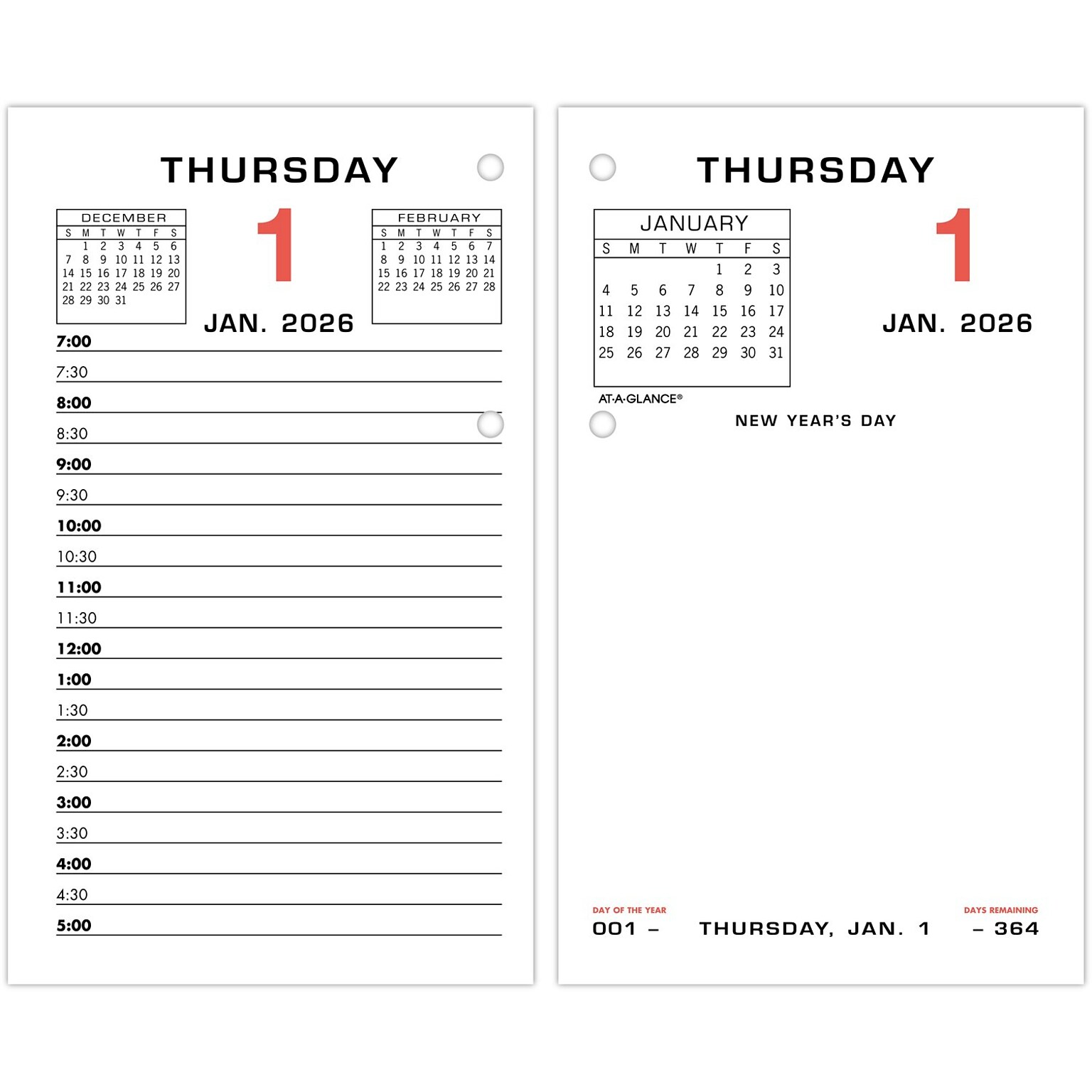 2026 AT-A-GLANCE 6 x 3.5 Daily Desk Calendar Refill Pages, White/Black (E017-50-26)