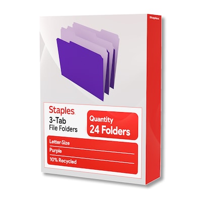 Staples File Folders, 1/3-Cut Tab, Letter Size, Purple, 24/Pack (ST13845-CC)