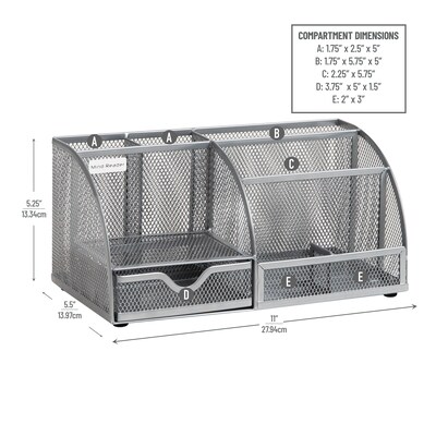 Mind Reader 7-Compartment Metal Desk Organizer File and Accessory Storage, Silver (JOEORG-SIL)
