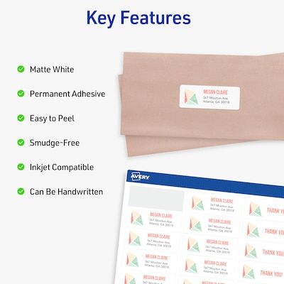 Avery Easy Peel Inkjet Address Labels, 1" x 2 5/8", Matte White, 750 Labels/Pack (8160)