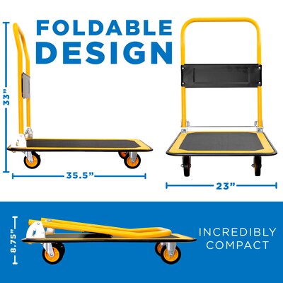 Mount-It! Foldable Flatbed with Swivel Wheels, 660 lb. Capacity, Black/Yellow (MI-921)