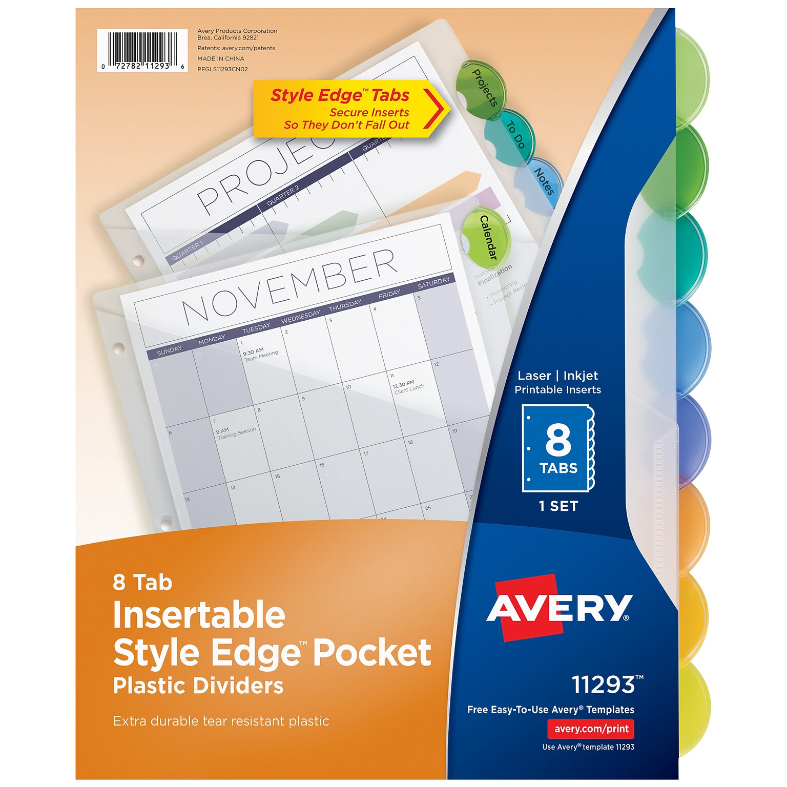 Avery Style Edge Insertable Plastic Dividers with Pocket, 8 Tabs, Multicolored (11293)