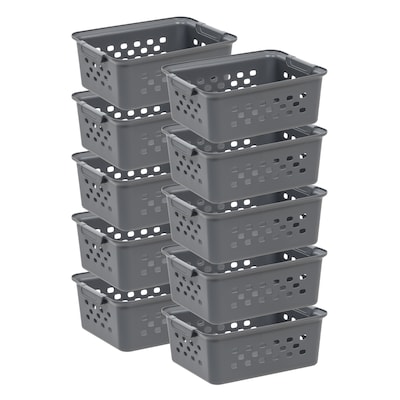 Iris Small Plastic Storage Baskets, Gray, 10/Pack (500164)