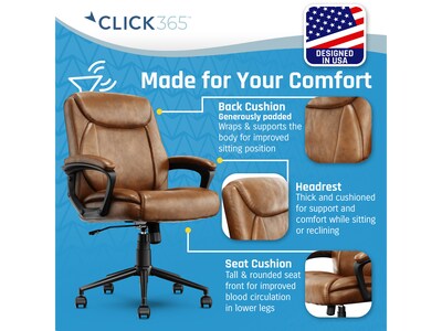 Click365 Transform 1.0 Ergonomic Bonded Leather Swivel Desk Chair, Cognac (CCHR10001A)