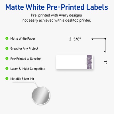 Avery Laser/Inkjet Rectangle Multipurpose Labels, 1 x 2-5/8, White, 160/Pack (S00F4N)