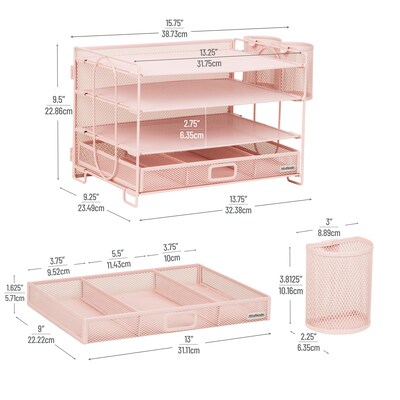 Mind Reader Metal Desk Organizer, Pink (MESH4C-PNK)